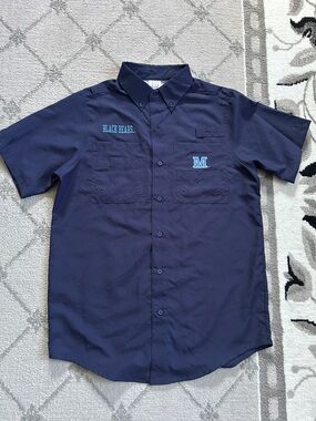 University of Maine Blackbear Navy Short-Sleeve UPF Button-Down Work Shirt